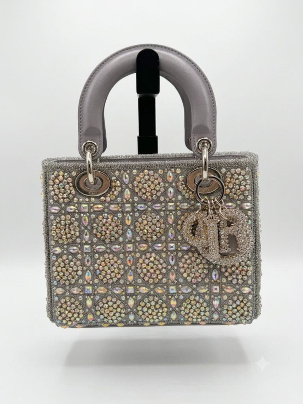 LADY DIOR LIMITED EDITION Crystal-Embellished Gray Top-Handle Bag